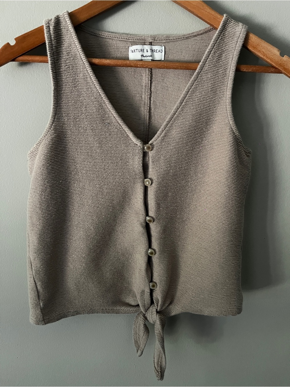 Madewell Taupe Ribbed Tie-Front Tank